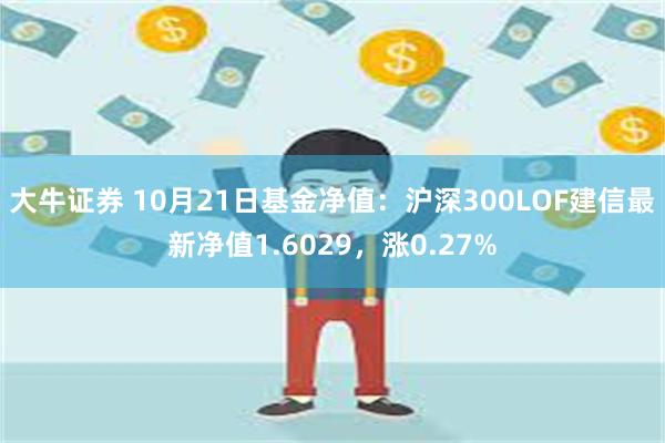 大牛证券 10月21日基金净值：沪深300LOF建信最新净值1.6029，涨0.27%